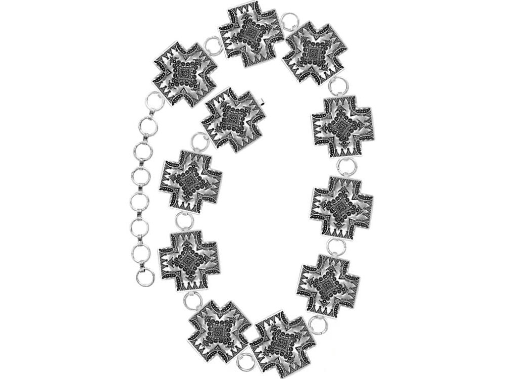 Aztec Cross Concho Belt- L/XL- Silver