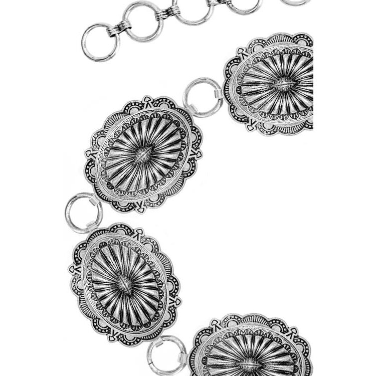 Blandice Jewelry Classic Round Floral Concho Belt- Silver- L/XL