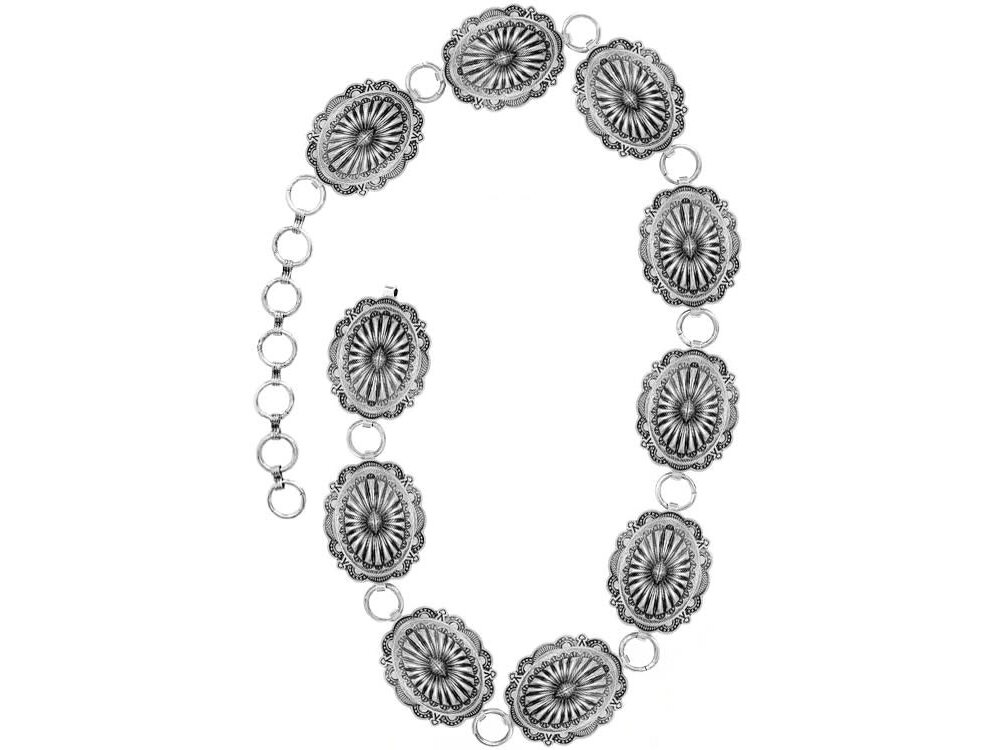 Blandice Jewelry Classic Round Floral Concho Belt- Silver- L/XL