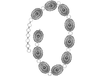 Blandice Jewelry Classic Round Floral Concho Belt- Silver- L/XL