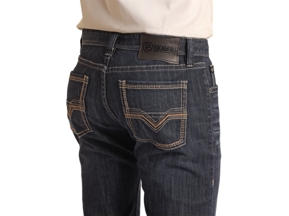 Rock and Roll Denim Dark Wash Leather Stith Revolver- rrmd1rr13x