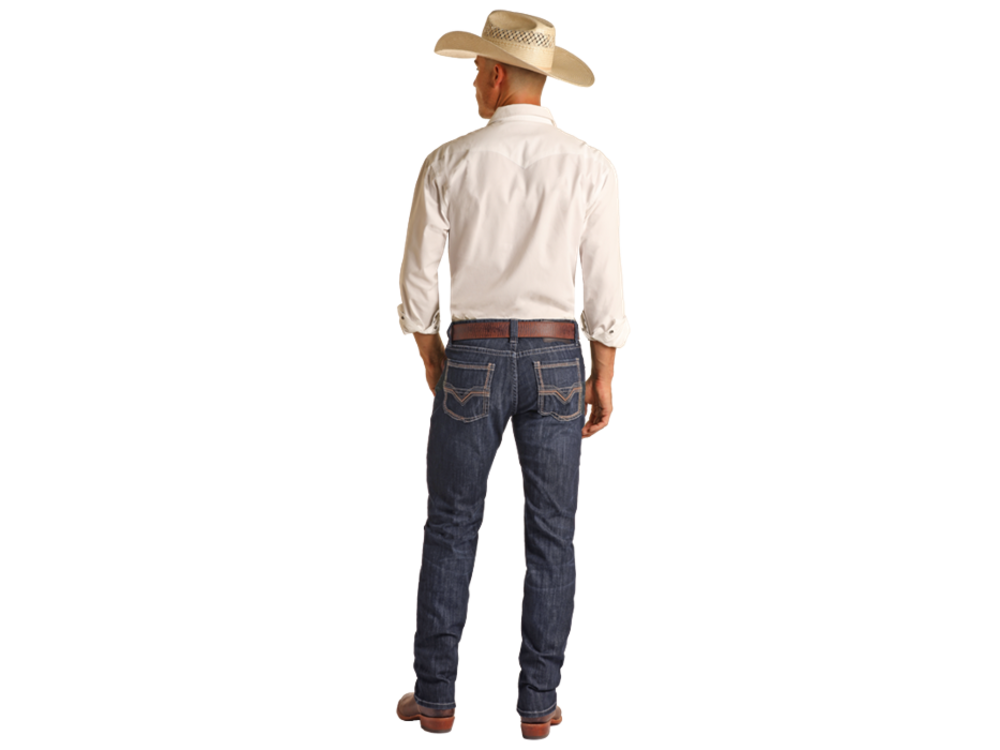 Rock and Roll Denim Dark Wash Leather Stith Revolver- rrmd1rr13x
