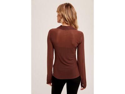 Hem & Thread Sheer Ruched Button Down Top- Cocoa
