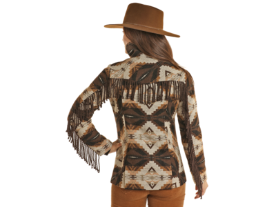 Powder River Outfitters Aztec Wool Coat with Fringe