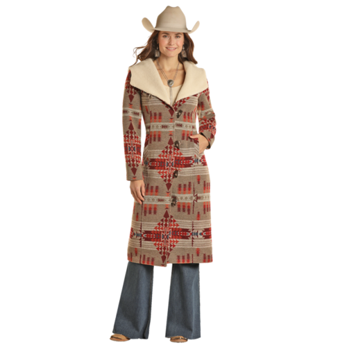 Powder River Outfitters Long Aztec Sherpa Lined Wool Coat