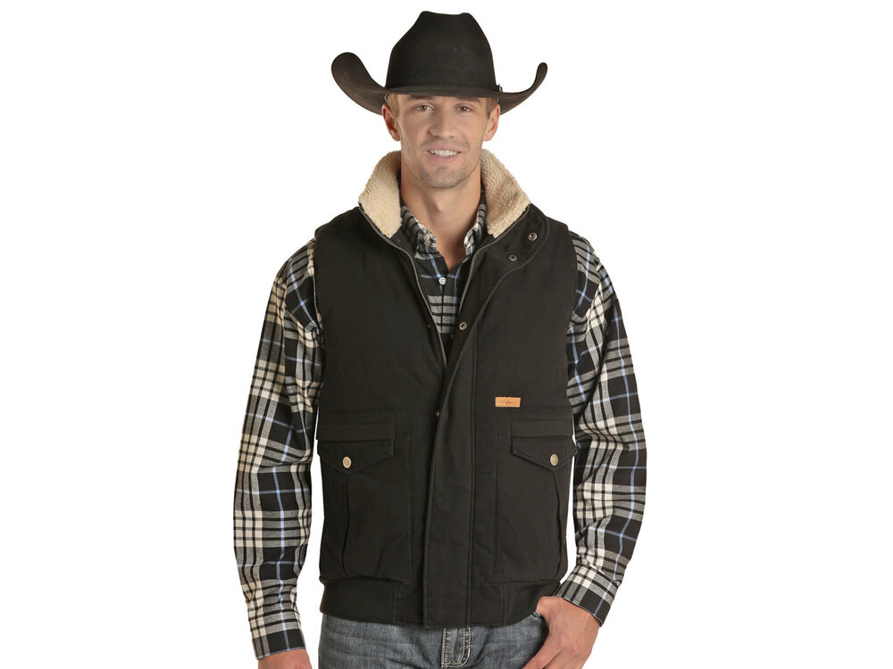 Powder River Outfitters Conceal Carry Cotton Canvas Vest- Black