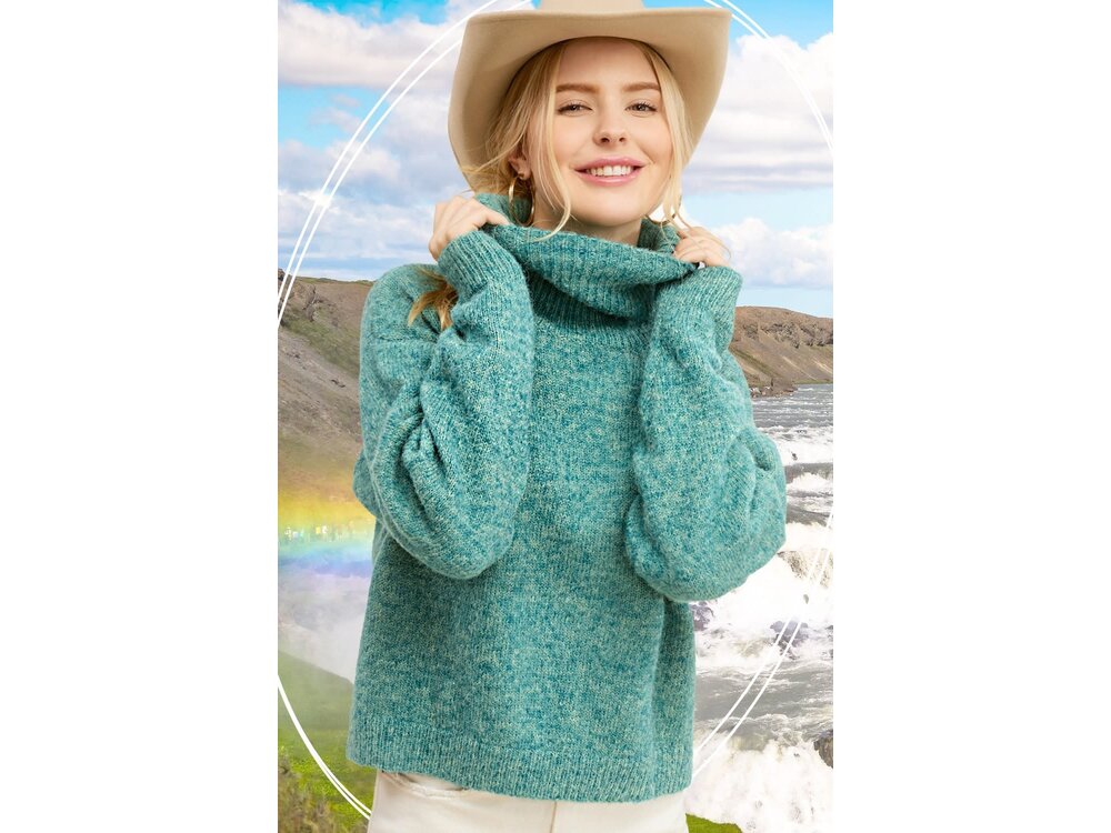 La Miel Lizzy Turtleneck Slouchy Sweater- Mermaid-