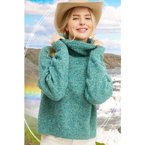 La Miel Lizzy Turtleneck Slouchy Sweater- Mermaid-