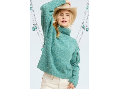 La Miel Lizzy Turtleneck Slouchy Sweater- Mermaid-