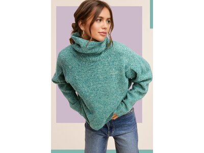 La Miel Lizzy Turtleneck Slouchy Sweater- Mermaid-