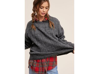 La Miel Nellie- Woven Pattern Sweater- Charcoal Black-