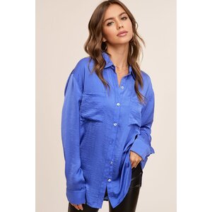 La Miel Hazel Button Down Silky Shirt- Royal Blue-