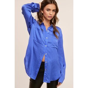 La Miel Hazel Button Down Silky Shirt- Royal Blue-