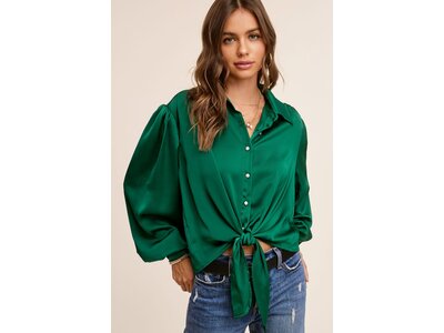 La Miel Marci Tie Front Button Down- Emerald-