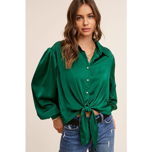 La Miel Marci Tie Front Button Down- Emerald-