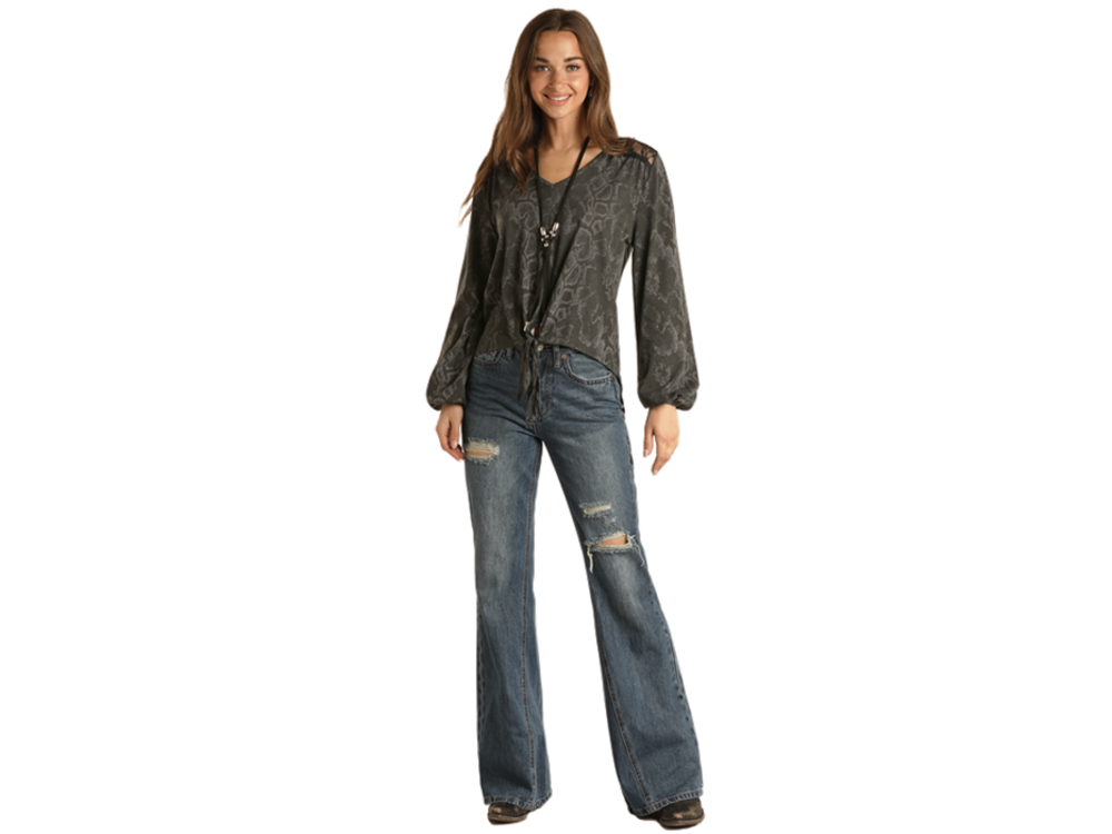 Panhandle Snake Print Long Sleeve with Tie Detail-