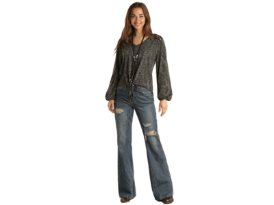 Panhandle Snake Print Long Sleeve with Tie Detail-