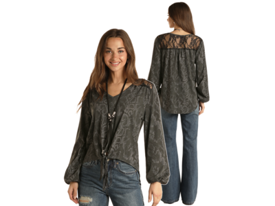 Panhandle Snake Print Long Sleeve with Tie Detail-