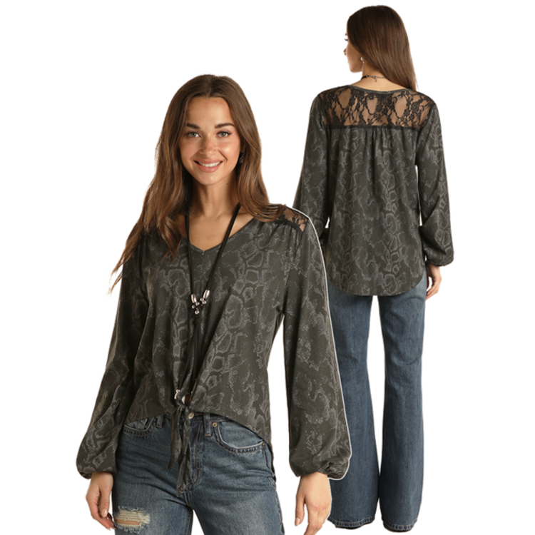Panhandle Snake Print Long Sleeve with Tie Detail-