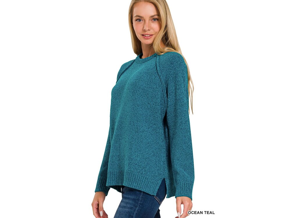 Raglan Chenille Sweater- Ocean Teal
