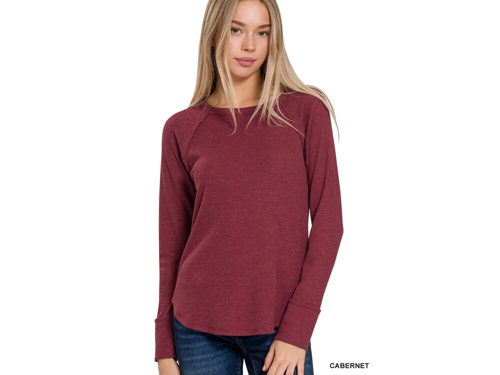 Baby Waffle Long Sleeve Top- Cabernet-