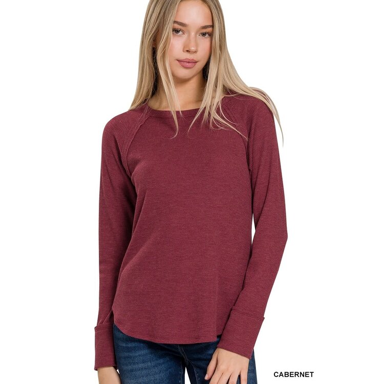 Baby Waffle Long Sleeve Top- Cabernet-