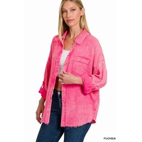 Double Gauze Button Down Shirt- Fuschia-