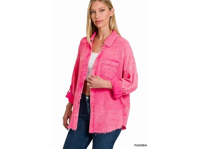Double Gauze Button Down Shirt- Fuschia-
