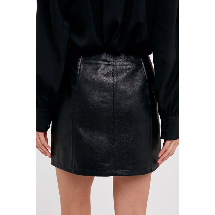 Bluivy Vegan Leather A-Line Skirt- Black