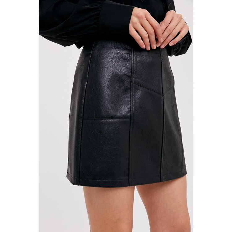 Bluivy Vegan Leather A-Line Skirt- Black