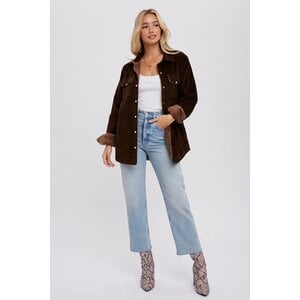 Bluivy Corduroy Sherpa-Lined Shacket- Chocolate