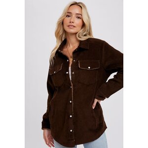 Bluivy Corduroy Sherpa-Lined Shacket- Chocolate