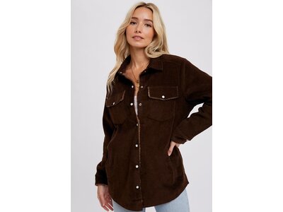 Bluivy Corduroy Sherpa-Lined Shacket- Chocolate