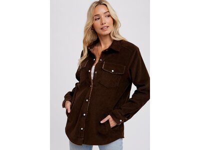 Bluivy Corduroy Sherpa-Lined Shacket- Chocolate