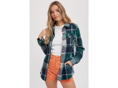 Bluivy Flannel Shacket- Green Plaid-