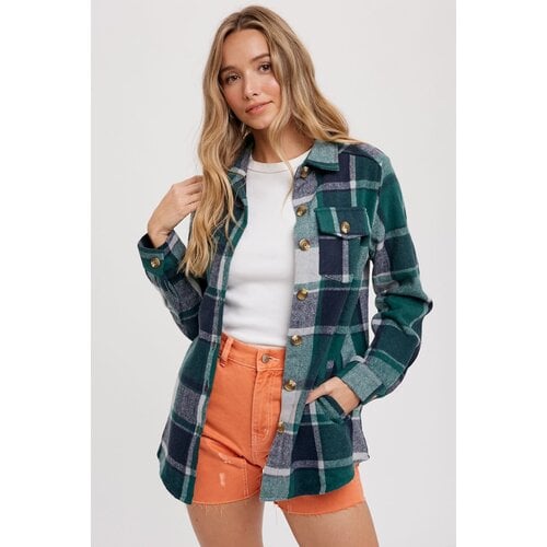 Bluivy Flannel Shacket- Green Plaid-