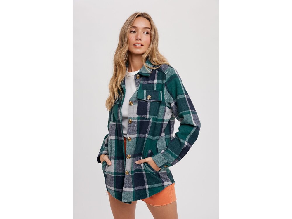 Bluivy Flannel Shacket- Green Plaid-