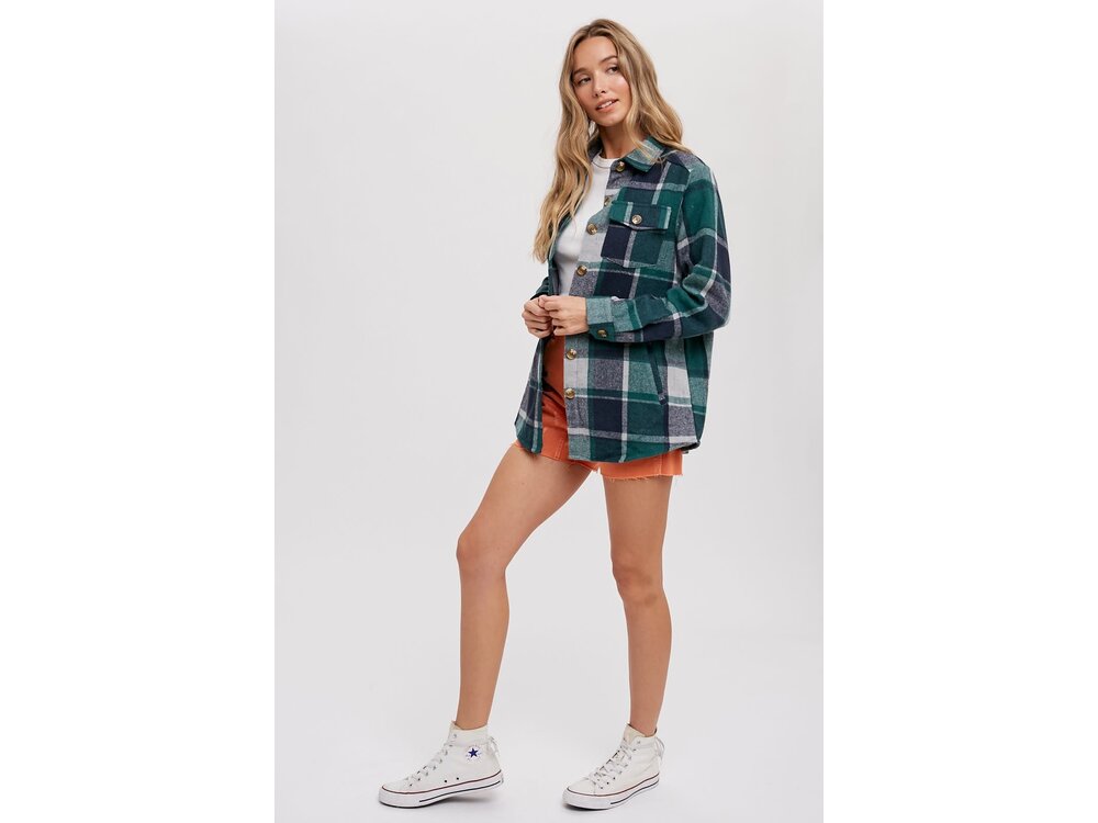 Bluivy Flannel Shacket- Green Plaid-