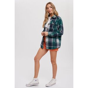 Bluivy Flannel Shacket- Green Plaid-