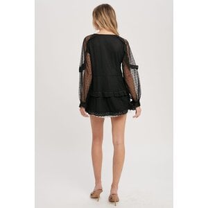 Bluivy Dotted Tulle Lace Tunic Top- Black