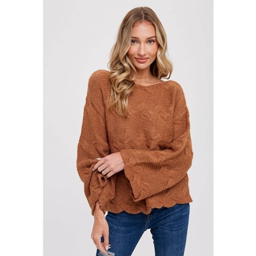 Bluivy Boatneck Cable Knit Sweater- Camel- Bluivy Boatneck Cable Knit Sweater- Camel-