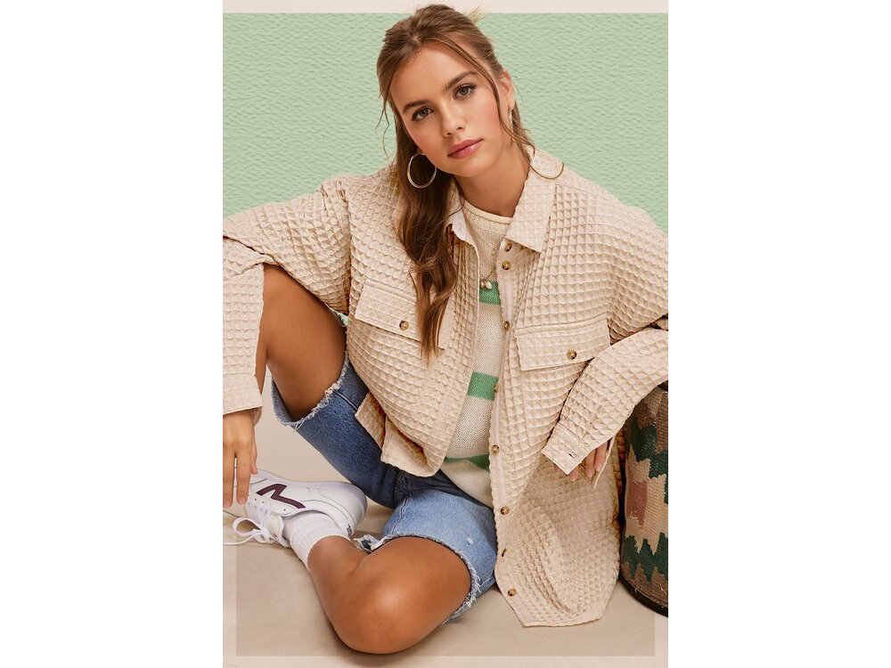 La Miel Stellar Waffle Shacket- Cream-