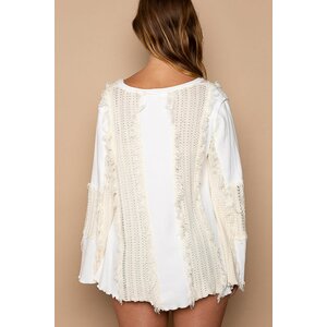 Pol Boho Contast Bell Sleeve Button Top- White