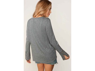 Sugarfox Ribbed V-Neck with Lace Trim Neck- Grey-