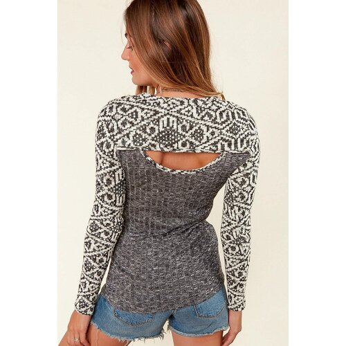 Sugarfox PLUS- Aztec Colorblock Cut-Out Long Sleeve-