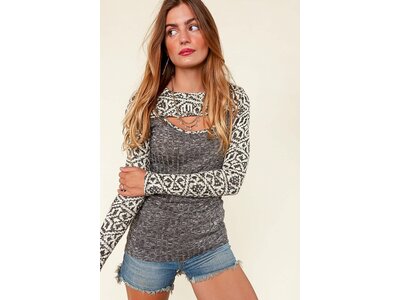 Sugarfox PLUS- Aztec Colorblock Cut-Out Long Sleeve-