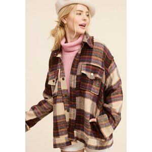 La Miel Hailee Plaid Shacket- Cocoa