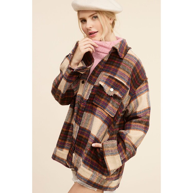 La Miel Hailee Plaid Shacket- Cocoa