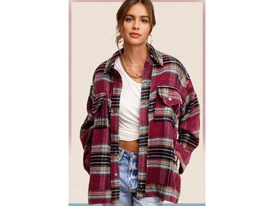 La Miel Hailee Plaid Shacket- Maroon/Plum