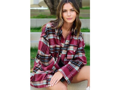 La Miel Hailee Plaid Shacket- Maroon/Plum